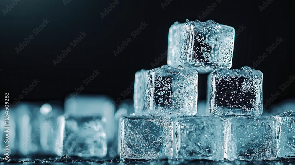 Aufkleber Ice cubes stacked neatly, showcasing their clear surfaces and textures, create refreshing visual. glistening ice reflects light beautifully, evoking sense of coolness and clarity