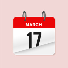 17th March daily calendar icon template. March 17 day calendar design. Single day calendar in vector illustration flat style.