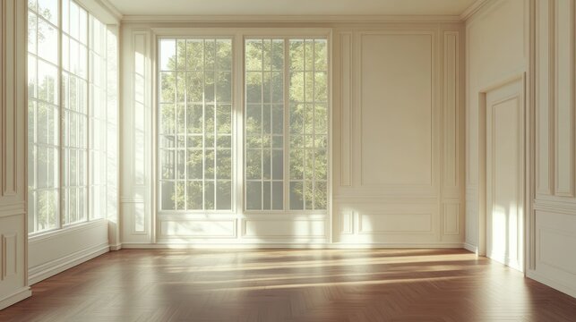 Sunlight Streaming Through Large Windows in a White Room