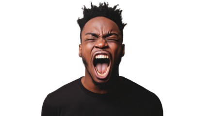 Young man screaming with transparent background