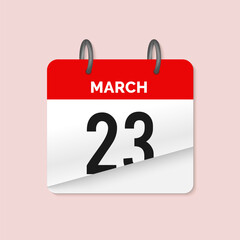 23th March daily calendar icon template. March 23 day calendar design. Single day calendar in vector illustration flat style.