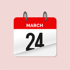 24th March daily calendar icon template. March 24 day calendar design. Single day calendar in vector illustration flat style.