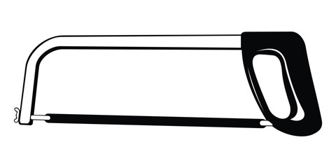 Black and white hacksaw illustration for woodworking and metalworking tool 