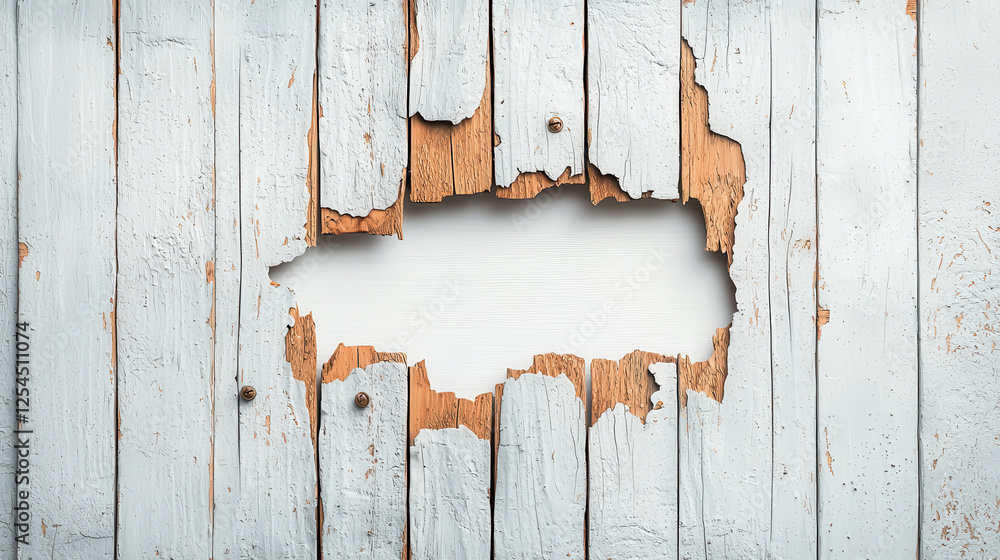 Aufkleber weathered wooden boards with peeling paint and hole in center create rustic and aged appearance, per
