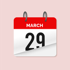 29th March daily calendar icon template. March 29 day calendar design. Single day calendar in vector illustration flat style.