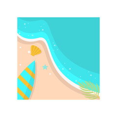 Tropical Beach Background in Cartoon Design. Vector Illustration.