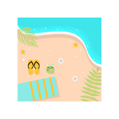 Tropical Beach Background in Cartoon Design. Vector Illustration.