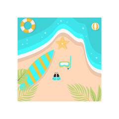 Tropical Beach Background in Cartoon Design. Vector Illustration.
