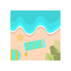 Tropical Beach Background in Cartoon Design. Vector Illustration.