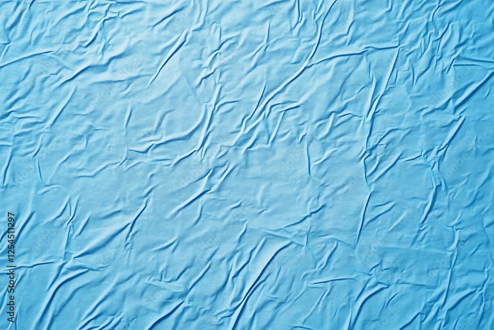 Poster textured light blue fabric: abstract close-up of a light blue fabric with a crumpled, textured surfa