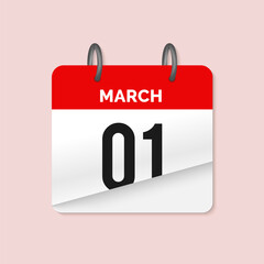1st March daily calendar icon template. March 1 day calendar design. Single day calendar in vector illustration flat style.