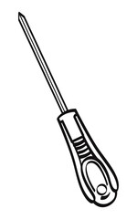 Fototapeta premium Black and white illustration of a screwdriver with ergonomic handle and long metal shaft