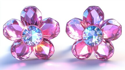 Beautiful Pink Crystal Flower Earrings with Sparkling Gemstones and Elegant Design
