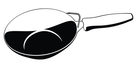 Black and white frying pan with steak illustration – kitchen cookware and food graphic