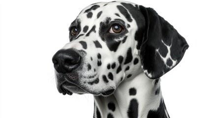 Close-Up Portrait of a Dalmatian Dog Showcasing Distinctive Black and White Spots