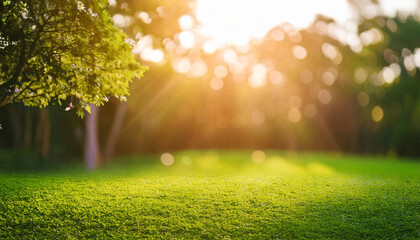 Fototapeta premium A tranquil park background with soft natural hues and blurred details, illuminated by gentle sunlight