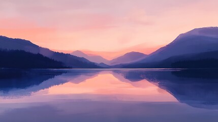 Fototapeta premium Serene Sunset Over Mountain Lake Reflection
