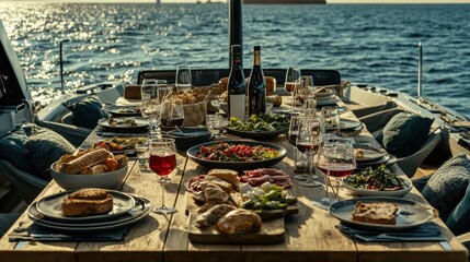 Elegant Gourmet Dining Experience on a Yacht with Scenic Ocean View at Sunset