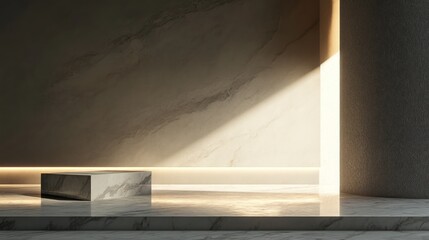 Obraz premium Marble pedestal, sunlit room, modern interior, product display