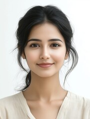 Fototapeta premium Portrait of beautiful pakistani woman smiling with natural makeup