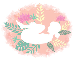 女性のヨガのポーズ。植物をイメージしたシルエット。ベクターイラスト素材。