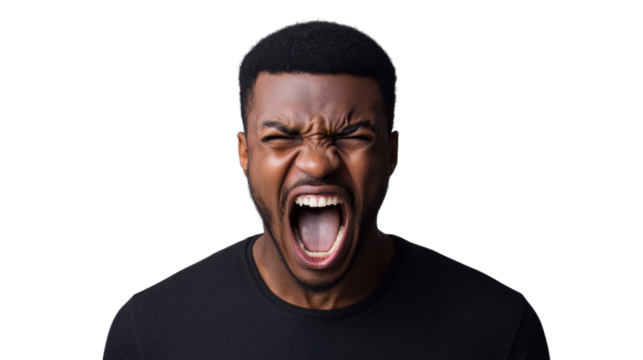 Angry man shouting with transparent background