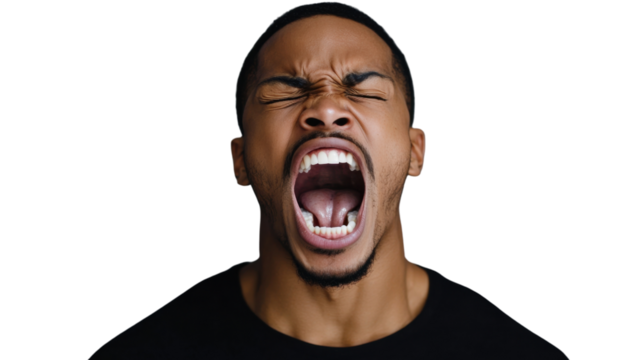 Young man screaming with transparent background