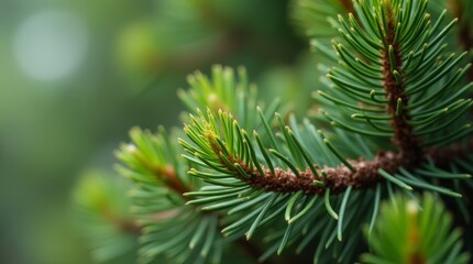 A close-up view of a small pine tree, showcasing its vibrant green needles and textured bark