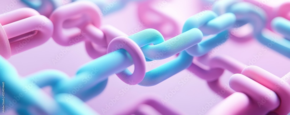 Poster a close-up view of colorful pink and blue links interconnecting, set against a soft gradient backgro