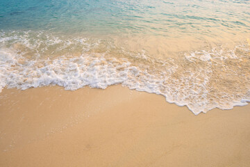 nature of the beach and sea Summer with sunshine, sandy beaches, clear blue waters sparkling against the blue sky. On an island with good ecology and environment Background for summer vacation