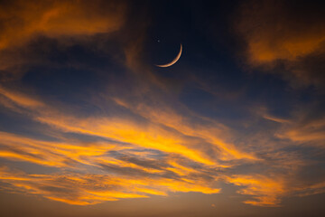 Background night sky of with crescent moon,and stars .Background Greeting card for the holy month of Ramadan of islam   © Media 