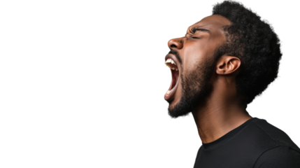 Young man screaming with transparent background