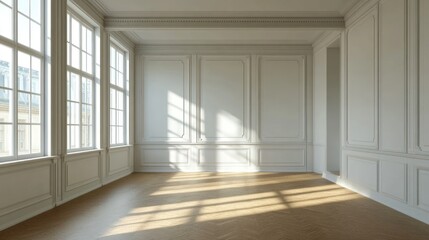 Obraz premium Empty Room With Large Windows and Sunbeams