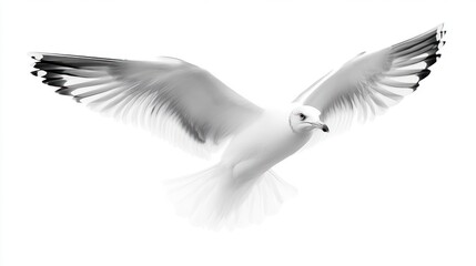 Fototapeta premium A white seagull bird with a black beak flies through the air