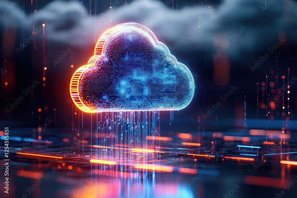 Poster glowing digital cloud with vibrant colors represents advanced technology and data transfer in futuri