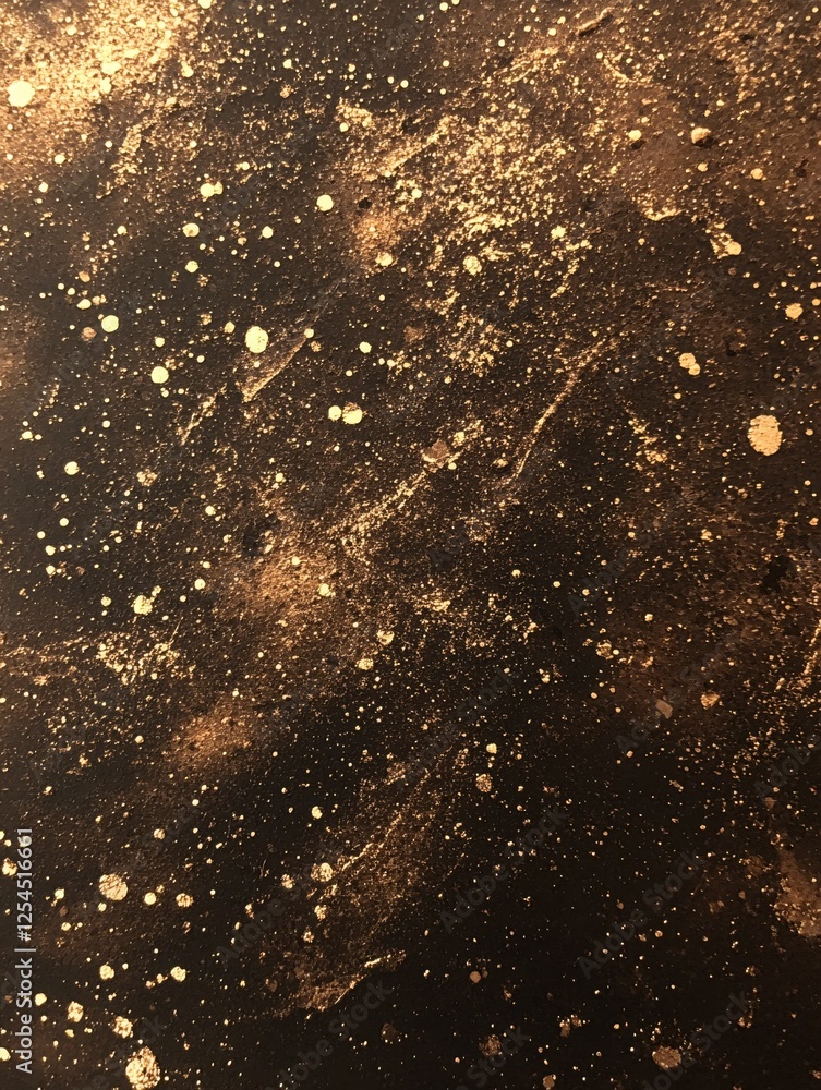 Poster abstract dark background with golden splashes and spots for artistic design and texture