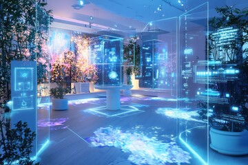 Obraz premium integration with virtual experiences showcased in a holographic research hub.