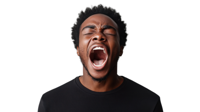 Young man screaming with transparent background