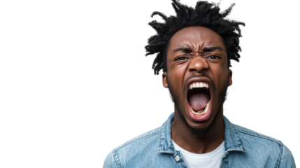 Young man shouting with transparent background