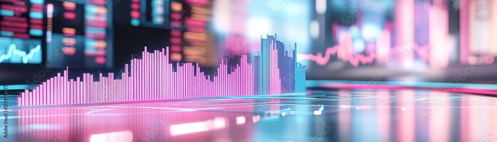 Poster a vibrant digital interface displaying colorful graphs and data visualizations, emphasizing financia
