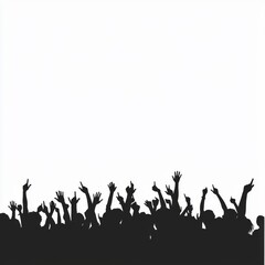 Fototapeta premium Crowd Silhouette with Raised Hands Celebrating Excitement and Joy on Plain White Background