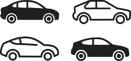 Simple Black and White Car Icons Bundle