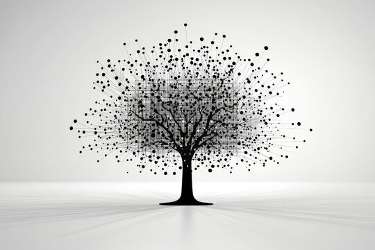 Featuring intricate details, this technological tree stands out on a white backdrop.
