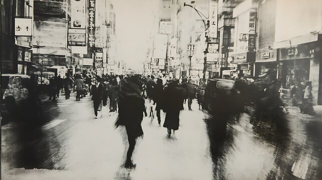 Fototapeta Urban Blur: A Monochromatic Street Scene