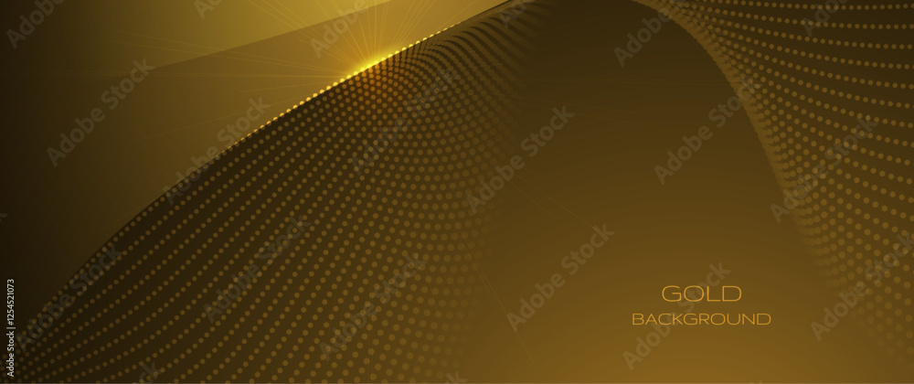 Aufkleber Illustration vector abstract wave, flow line, motion pattern and particle dot on gold color background. Modern futuristic, big data design for background. Digital datum, high tech, technology concept