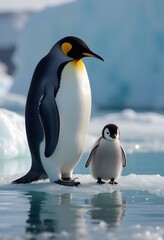 Obraz premium A boby penguin with her mother 