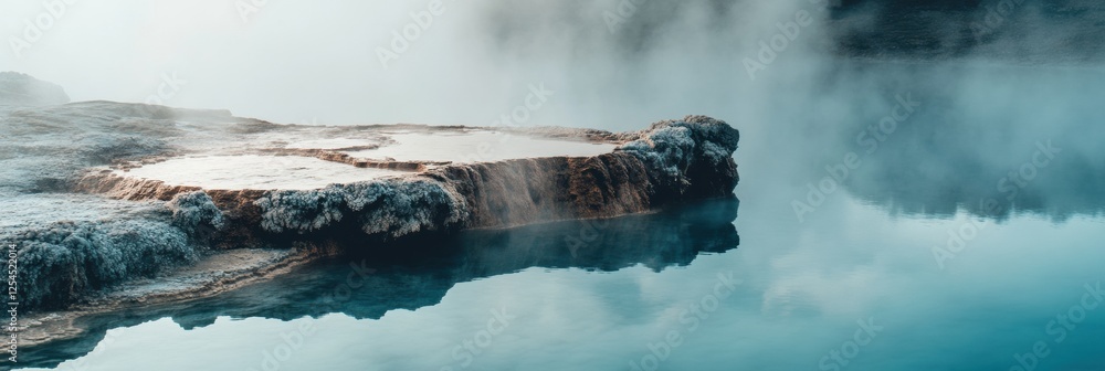 Aufkleber serene hot spring with rising steam and rocky edges at dawn in a tranquil natural setting. generativ