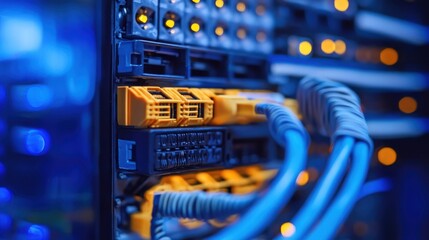 Naklejka premium Server Rack With Network Cables
