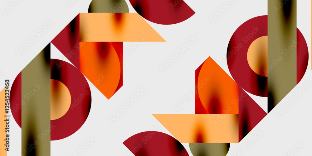 Poster detailed composition of circles, semicircles, and triangles with glossy effects and smooth gradients