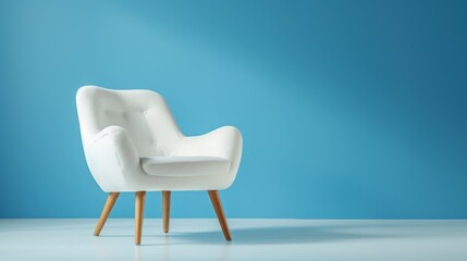 Simple modern white armchairs on blue background. AI generated image